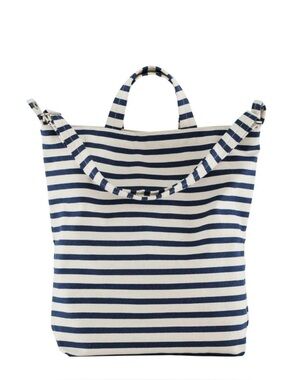 BAGGU Duck Bag in Sailor Stripe - Recycled Cotton Canvas Tote  - Navy Blue